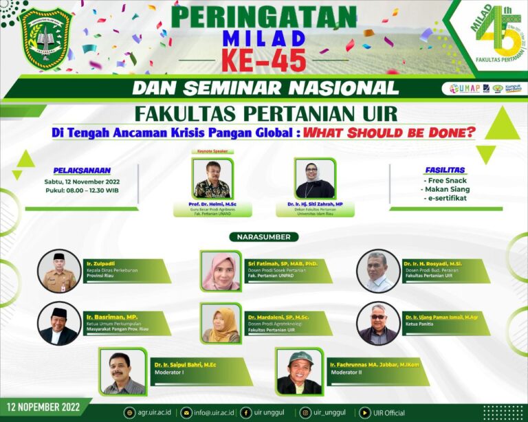 Seminar Nasional FAPERTA UIR sekaligus MILAD FAPAERTA KE 45